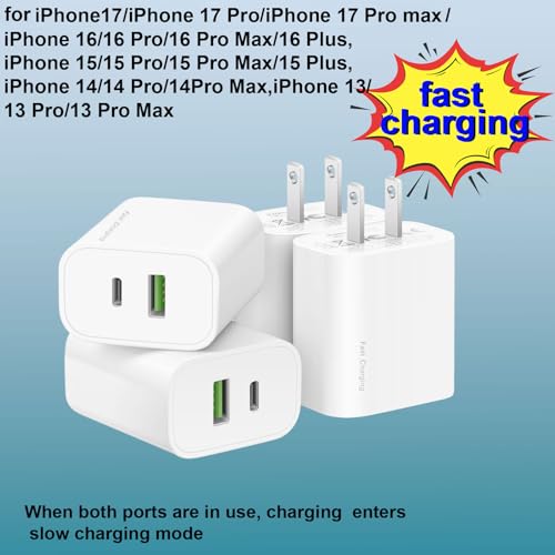 4 Pack USB C Charger Block,20W USB-C & USB-A Port Charger，for i Phone 17/16/15/14/13/12/11/X/8, i Pad and More - color: white