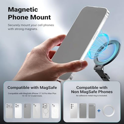 NEEWER Magnetic Tripod Phone Mount Cold Shoe Adapter, Aluminum Compact Lightweight Portable Phone Holder Attachment for Camera, Compatible with MagSafe iPhone Samsung Android Video Recording, CA163