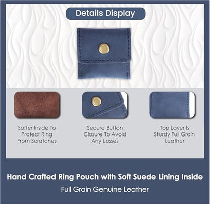 Blue Leather Pouch Wedding Engagement Ring Holder for Men & Women - Handcrafted Leather Ring Case Bridal Jewellery Storage - color: Blue
