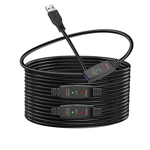 60ft Active USB 3.0 Extension Cable, USB Type A Male to Female Extender Cord with 2 Signal Booster Chips & Micro USB Power Port, 5Gbps High Speed Repeater for Oculus VR, Webcam, Xbox, Printer - size: 60FT