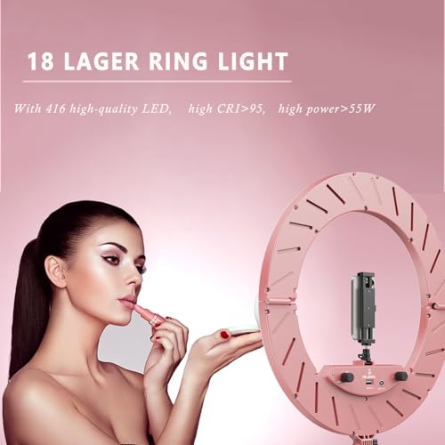 18 Inch Ring Light Kit, 55W6700k Dimmable LED Light, Tripod Stand, Remote Controller,Box,CRI95(Pink) - color: Pink