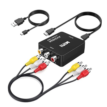 RCA to HDMI Converter, RCA to HDMI Adapter, 1080P Mini Composite CVBS AV to Hdmi Video Audio Converter Adapter for N64 Wii PS2 PS3 Xbox VHS(Only for TV with HDMI Port) - color: Converter (with RCA and HDMI Cables)