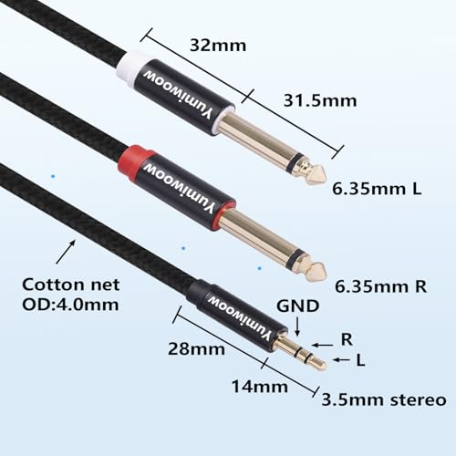 3.5mm to Dual 1/4 Adapter 1/8 to 6.35mm TS Mono Audio Cable Stereo Breakout Cord Y Splitter Compatible with iPhone, iPod, Computer Sound Card, Headphone, Speaker, Home Stereo System (6.6FT/Pack) - size: 6.6FT/2Pack