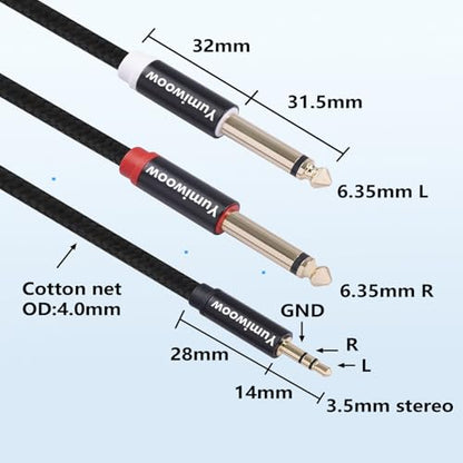 3.5mm to Dual 1/4 Adapter 1/8 to 6.35mm TS Mono Audio Cable Stereo Breakout Cord Y Splitter Compatible with iPhone, iPod, Computer Sound Card, Headphone, Speaker, Home Stereo System (6.6FT/Pack) - size: 6.6FT/2Pack