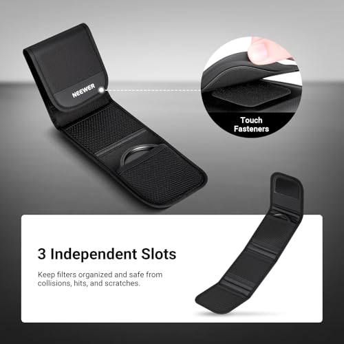 NEEWER 67mm Filter Case, Trifold Foldable Splash Resistant Protective Carry Pouch Storage Bag Accessories, Holds Up to Three 67mm Round Camera Lens Filters, PB14 - style: Pb14