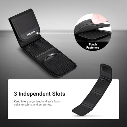 NEEWER 67mm Filter Case, Trifold Foldable Splash Resistant Protective Carry Pouch Storage Bag Accessories, Holds Up to Three 67mm Round Camera Lens Filters, PB14 - style: Pb14