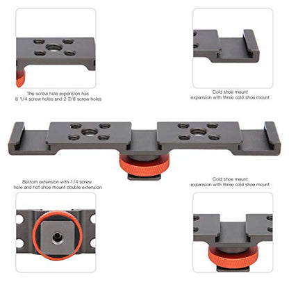 3 in 1 Hot Shoe Mount Adapter, Camera Hot Shoe Bracket with Multiple Screw Holes, Aluminum Alloy Extension Bar for Camera Mobile Phone Rabbit Cage (Gray) - color: Gray