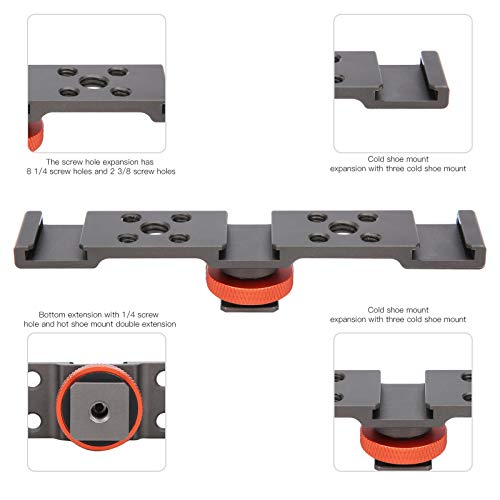 3 in 1 Hot Shoe Mount Adapter, Extension Bar Bracket Stand with 3pcs Hot Shoe Mount for Camera Mobile Phone Rabbit Cage (Gray) - color: Gray