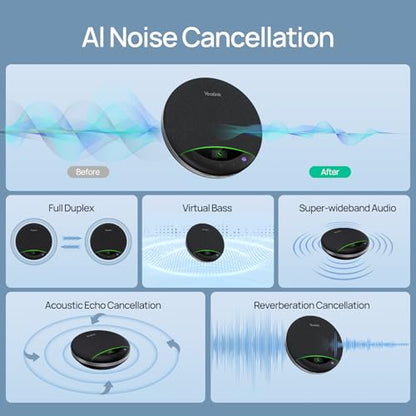 Yealink Bluetooth Speakerphone SP96 Support Daisy-Chain 26H Talk Time Teams Certified 65mm Conference Speaker and 6 Microphones Smart AI Noise-Canceling 5m Voice Pickup Radius 1.2m USB C/A 400g - color: SP96, size: Teams Certified