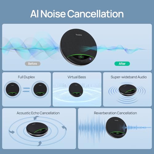 Yealink Bluetooth Speakerphone SP96 Support Daisy-Chain 26H Talk Time Teams Certified 65mm Conference Speaker and 6 Microphones Smart AI Noise-Canceling 5m Voice Pickup Radius 1.2m USB C/A 400g - color: SP96, size: Teams Certified