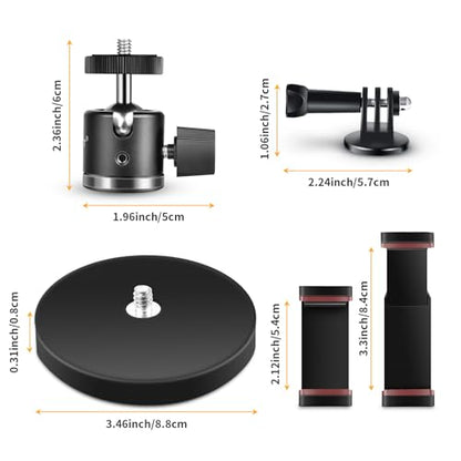 UTEBIT Magnetic Camera Mount for Action Camera, 66lb Strong Magnetic Mount with 360° Rotation Ball Head for Car or Magnetic Surfaces, Compatible with Gopro Hero 13, DJI Osmo Action Osmo Nano, Insta360 - size: 88MM