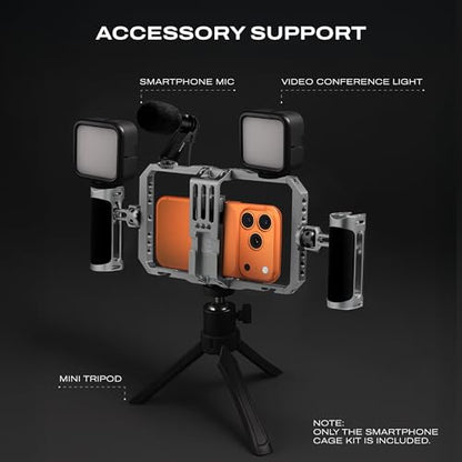 C Coiro Universal Smartphone Phone Cage with Leather Shoulder Strap, Phone Stabilizer for Video Recording and Vlogging for iPhone 17 16 15 for Samsung for Pixel and Other Android Phones