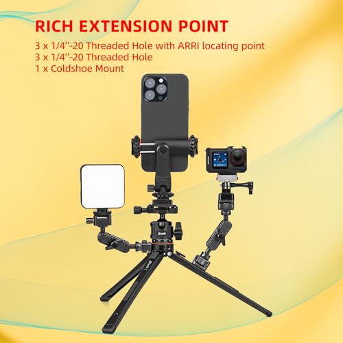 Zeadio All-in-One Metal Tripod Kit with Arca Ball Head, Phone Stand and Action Camera Adapter for Recording/YouTube/Filming/Vlogs, Compact Travel Tripod for Camera, Gimbal & Action Cam etc - style: With Arca Ball Head