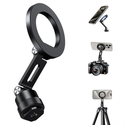 elitehood Magnetic Phone Tripod Mount for Magsafe, Aluminum iPhone Tripod Mount Adapter with 1/4” Screw, Cold Shoe Phone Holder for Camera, Compatible with iPhone 16/15/14/13 Series - style: Cold Shoe Base