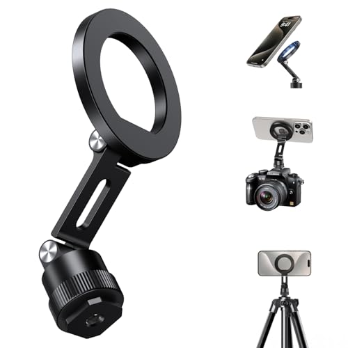 elitehood Magnetic Phone Tripod Mount for Magsafe, Aluminum iPhone Tripod Mount Adapter with 1/4” Screw, Cold Shoe Phone Holder for Camera, Compatible with iPhone 16/15/14/13 Series - style: Cold Shoe Base