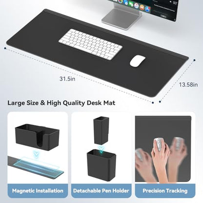 KDD Desk Pad and Magnetic Organizer Set - 5 in 1 Large Mouse Mat with Phone Stand, Cup Holder, Pen Holder, Storage Box & Card Case, Multifunction DIY Desktop Storage Accessories for Office and Home