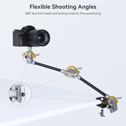 UTEBIT 22" Magic Arm w Clamp Mount, Desk Camera Mount Articulating Friction Boom w Arm 1/4" Thread Adapter, Overhead Desk Phone Mount for Video Light Webcam Microphone Action Camera Content Creators