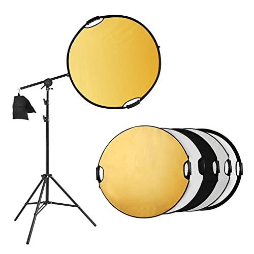 Selens Photography Reflector Holder Stand Kit, 32in / 80cm 5-in-1 Collapsible Light Reflectors with Swivel Boom Arm Stand and Sandbag for Photo Video Studio Lighting