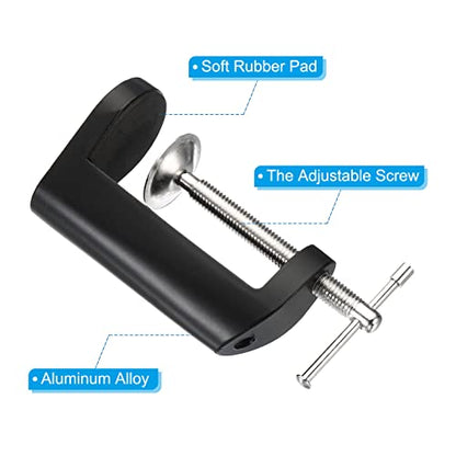 PATIKIL M10 Thread Hole Desk Table Mount Clamp, Universal Adjustable C Shape Desk Clamp for Microphone Arm Desk Lamps Stand, Black - color: Black