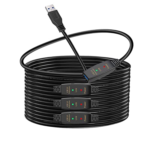 75ft Active USB 3.0 Extension Cable with Signal Booster, USB A Male to Female Extender Cord, Includes Micro USB Power Cable for VR Headset, Webcam, Hard Drive, Printer, Xbox, Plug and Play - size: 75FT