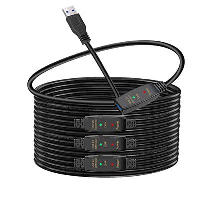 75ft Active USB 3.0 Extension Cable with Signal Booster, USB A Male to Female Extender Cord, Includes Micro USB Power Cable for VR Headset, Webcam, Hard Drive, Printer, Xbox, Plug and Play - size: 75FT