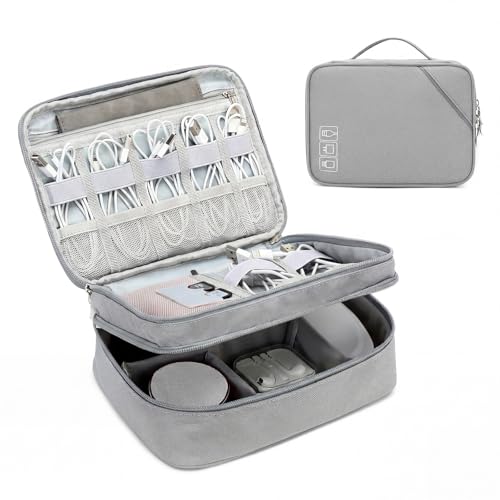Lanola Travel Cable Organizer Bag, Electronic Accessories Case Portable Double Layer Cable Storage Bag for Cord,phone,Charger, Flash Drive,SD Card,Phone,Power Bank,Personal Items - Grey - color: 2-Grey