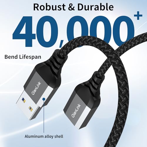 QianLink USB 3.0 Extension Cable (3.3FT), Nylon Braided USB Extender Compatible with Webcam, Camera, Phone, Hub, Mouse, Keyboard, Printer, Hard Drive, Headset (Gray)