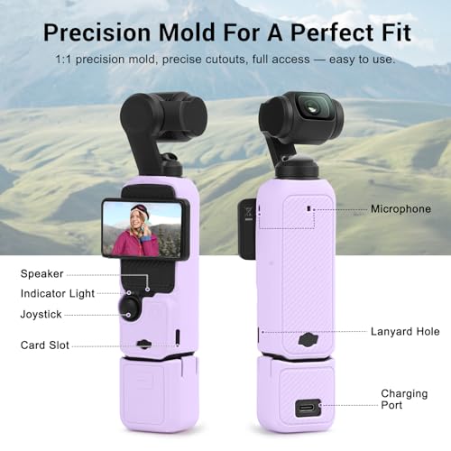 Silicone Case for DJI Osmo Pocket 3/Xtra Muse Camera with Fixed Base & Anti-Loss Lanyard, Compatible with Xtra Muse Accessories – for Travel Vlogging Daily Filming (Purple) - color: Purple
