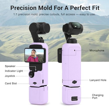Silicone Case for DJI Osmo Pocket 3/Xtra Muse Camera with Fixed Base & Anti-Loss Lanyard, Compatible with Xtra Muse Accessories – for Travel Vlogging Daily Filming (Purple) - color: Purple