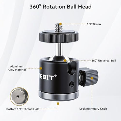 UTEBIT 40mm C-Clamp Camera Mount with Mini Ball Head, Black | 1/4 Thread Hole Metal Clamp with 360° Swivel Ballhead Camera Mount 1/4 Hot Shoe Adapter for Camera Desk Bicycle Woodworking - size: 40mm