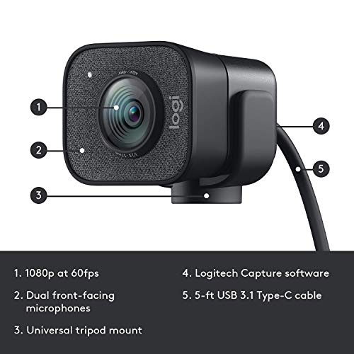 Logitech 2022 StreamCam 1080P HD 60fps Streaming Webcam Full HD Camera with USB-C & Integrated Microphone for Live Streaming and Content Creation - Graphite - 960-001280 (Renewed)