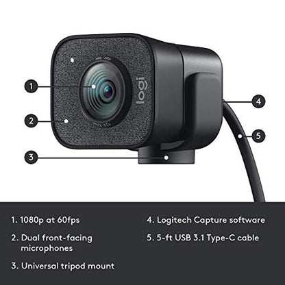 Logitech 2022 StreamCam 1080P HD 60fps Streaming Webcam Full HD Camera with USB-C & Integrated Microphone for Live Streaming and Content Creation - Graphite - 960-001280 (Renewed)