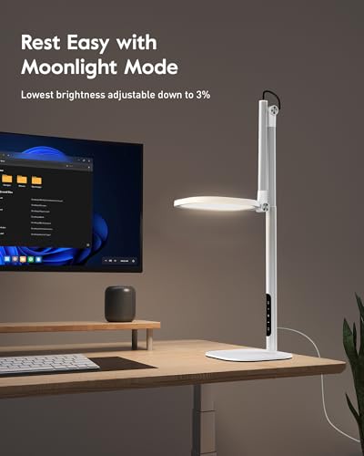 Led Desk Lamps for Home Office with Base, Tall Desk Lamp with 50 Light Modes & Memory and Timer Func Computer Light, Flexible Adjustable Table Lamps for Video Conference, Architect (White 1 Pack) - size: White 1 Pack