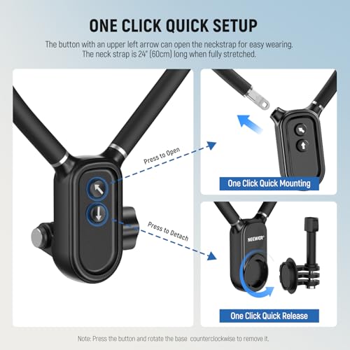 NEEWER Magnetic Neck Holder for Action Camera & Phone, Hands Free Tripod Chest Mount Compatible with GoPro DJI Insta360 Magsafe iPhone Android, Phone Holder for Video Recording POV Vlog, GP16 - style: GP-16(Black)