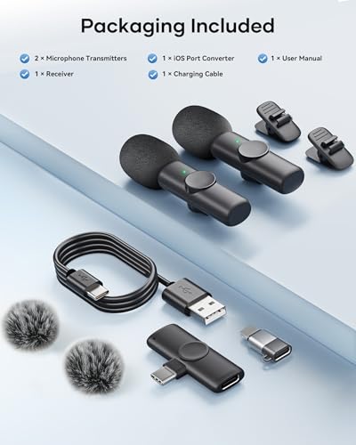 SUDEHO USB-C Wireless Lavalier Microphone Set, 2-Pack Mics with Background Noise Reduction, No Pairing Needed for Android (Coal Black)