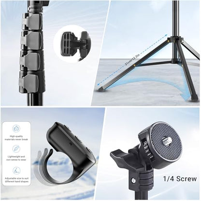Phone Tripod Stand with Remote Zoom for Video Recording, Vlog Metal Selfie Stick Tripod for iPhone with Wireless Camera Shutter, Travel Extendable Phone Holder