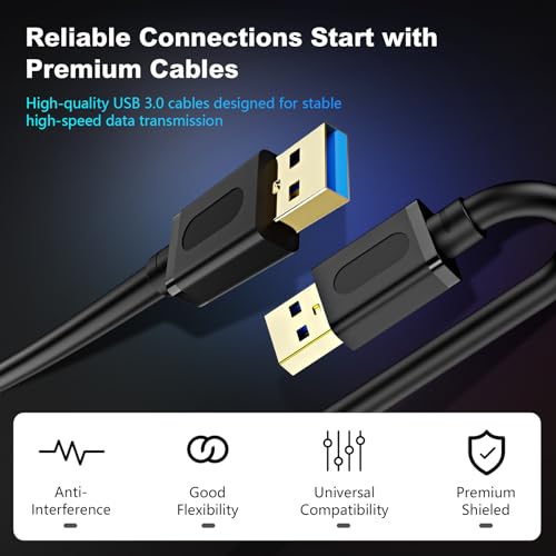 USB 3.0 Male to Male Cable 3Ft,USB to USB Cable with Gold-Plated Connector for Hard Drive Enclosures, DVD Player, Laptop Cooler (3Ft/1M) - size: 3 ft/1 m