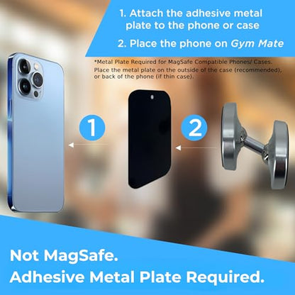 Gym Mate Gym Dual Magnetic Phone Mount & Holder – Attaches Magnetically to Metal Surfaces – Shoot Hands-Free Workout Videos – Strong Joints & Magnets – Compact Size