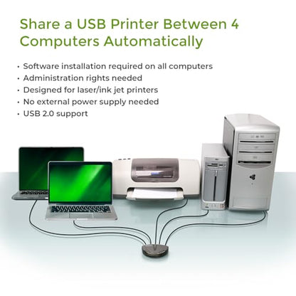 IOGEAR 4-Port USB 2.0 Automatic Printer Switch, GUB431 - size: 4 Computer