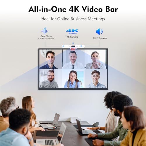 TOALLIN 4K All-in-One Conference Webcam with Mic and Speaker, AI Auto-Framing & Speaker-Tracking, USB Video Bar, Video Conference Camera for Online Meetings, Video Calls