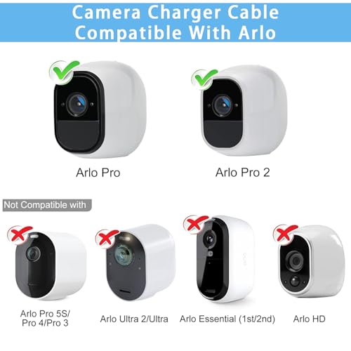 2 Pcs 10ft QC3.0 Fast Charger for Arlo Pro/Pro2 Camera, Charging Power Cable Cord for Arlo, Q, GO, Essential Spotlight XL/XL 2nd, Ring Stick Cam,Wyze Cam Pan v3 v2, Blink, Yi Home, Kasa,eufy