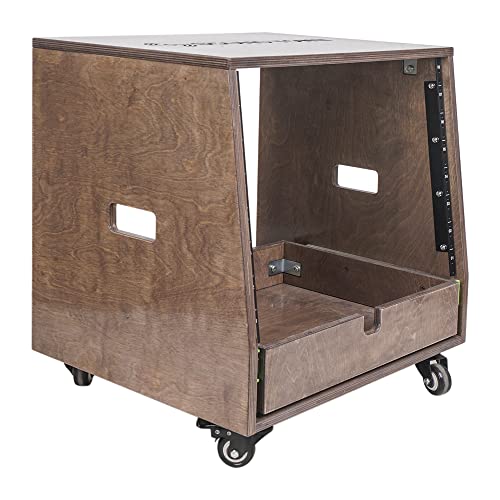 Sound Town 8U DIY Solid Baltic Birch Plywood Slanted Studio Rack with 8U Rack Space, Extra 2U Drawer, Rubber Feet, Casters, Weathered Brown (SDRK-8TBD2) - size: 8U, Weathered Brown, Slanted w/ Drawer