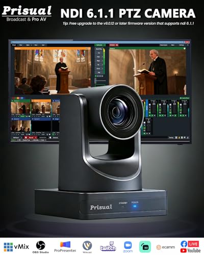 Prisual NDI 6.1.1 PTZ Camera, Ai Auto-Tracking, 20x Optical Zoom LAN USB3.0 PoE HDMI PTZ Camera for Church Services Worship Education Live Events(Official NDI Certified) PT20X-UL-N - color: Metallic Gray
