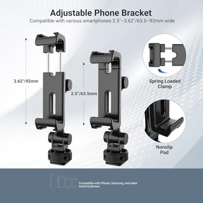 NEEWER Universal Cell Phone Stand Holder with Cold Shoe, 1/4" Thread, 360° Swivel, 180° Tilt, 3 Axis Tripod Mount Adapter Compatible with iPhone Android Samsung Camera Cage Top Handle, PA154