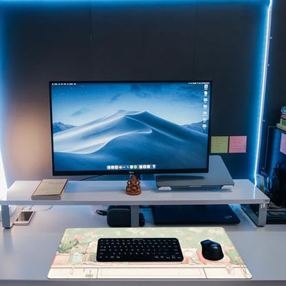 Desk Pad, Kawaii Anime Style Desk Mat, Green Cute Desktop Large Gaming Mouse Pad for Desk, 31.5"x15.7" Extended Big Computer Keyboard Mouse Pad with Non-Slip Base and Stitched Edge - color: Kawaii Anime Style