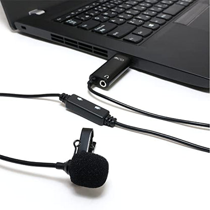 MIYOSHI ZUMF-08/BK MCO USB Pin Microphone, Mini Clip, 0.14 inch (3.5 mm) Earphone Terminal, Microphone Mute Switch, Omnidirectional, Compatible with Windows and MacOS, Cable Length 4.7 ft (1.9 m), 6