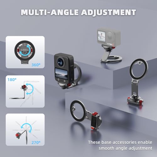 BRDRC Action 5 Pro Magnetic Stand Base, Quick Release Adapter Aluminum Alloy 360° Adjustable Mount for Osmo 360/4/3 Accessories, for MagSafe Phone Stand Desktop Holder with 1/4” Screw Hole