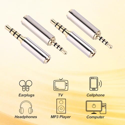 4pcs 2.5mm to 3.5mm & 3.5mm to 2.5mm Stereo/Mono Audio Adapters, Male-to-Female Stereo Audio Converter Jack Adapter for Headphones Smartphones Tablets Mic Television