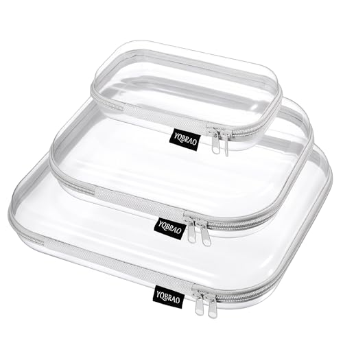 YQBRAO Clear Hard Shell Organizer Set, 3-Pack, Gray | Large, medium & small rigid PET organizers for office, travel, electronics and everyday organization - color: Grey, size: LMS