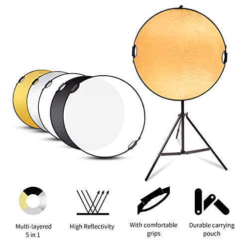 Selens 43" Photography Reflector With 6.5ft Light Stand, Handle, 5-in-1 Reflector and Holder Kit - size: 43in Reflector Stand Kit